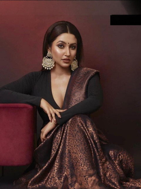 CaniBani Black Silk Blend Banarasi Sarees