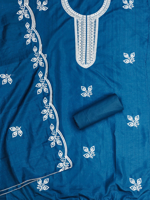HERE&NOW Floral Embroidered Sequinned Pure Cotton Unstitched Dress Material - Image 3