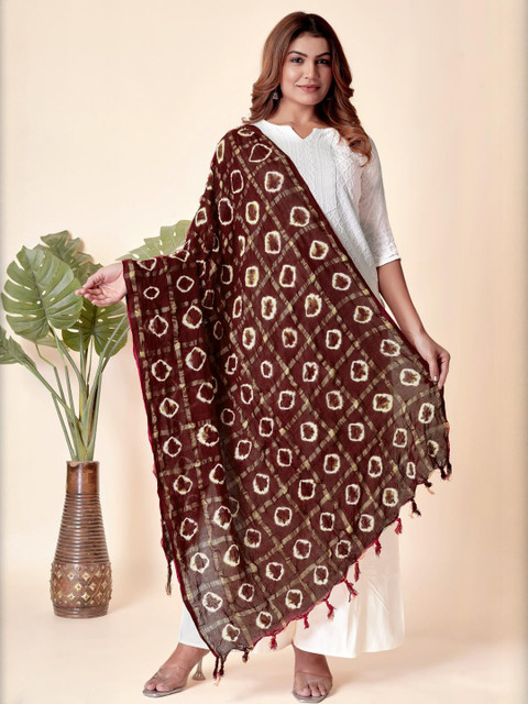 EBADAT Printed Maroon Cotton Dupatta