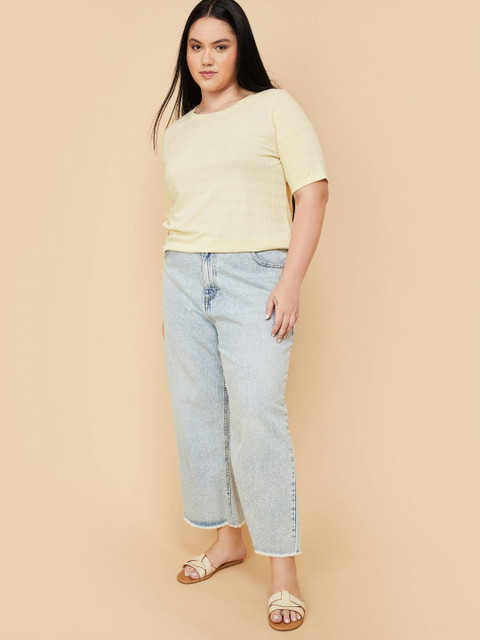 max Women Plus Size Solid Round Neck Pure Cotton T-shirt