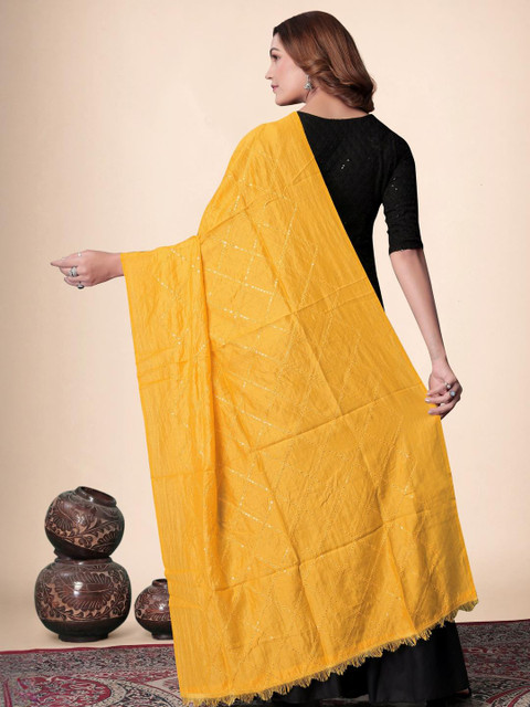 EBADAT Embroidered Yellow Cotton Dupatta - Image 2