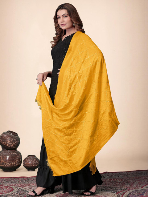 EBADAT Embroidered Yellow Cotton Dupatta - Image 4