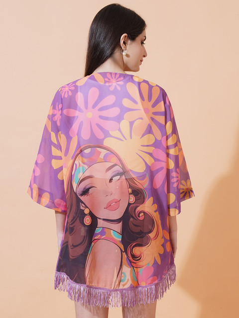 ARV TRENDS Floral Printed Mandarin Collar Open Front Georgette Shrug