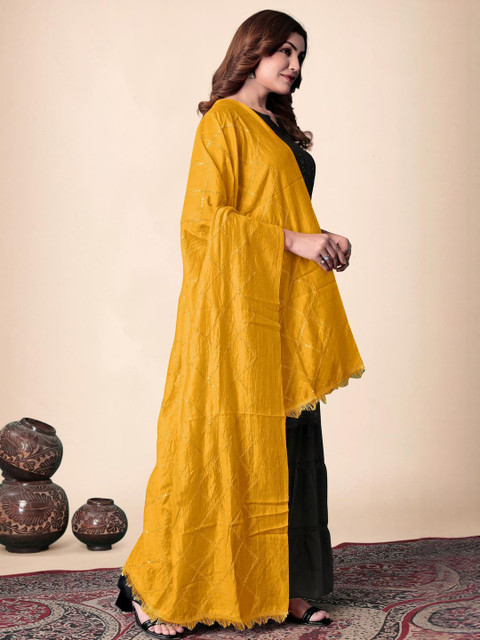 EBADAT Embroidered Yellow Cotton Dupatta - Image 3