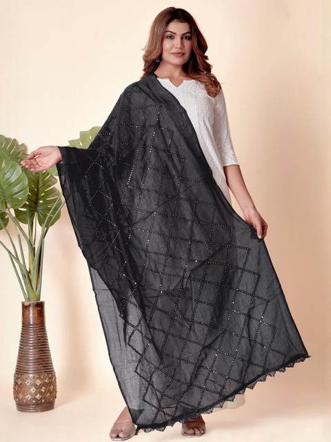 EBADAT Embroidered Black Cotton Dupatta