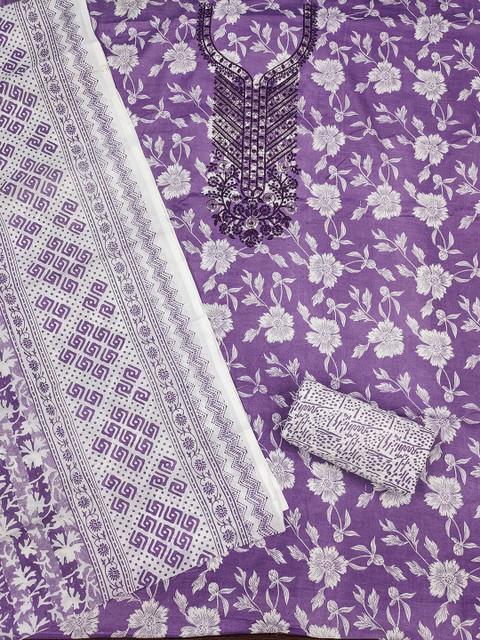 HERE&NOW Floral Printed Pure Cotton Unstitched Dress Material - Image 3