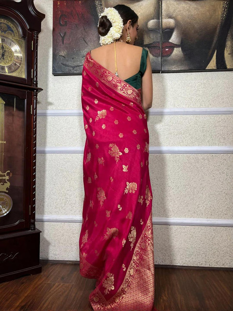 CaniBani Pink Silk Blend Banarasi Sarees - Image 2