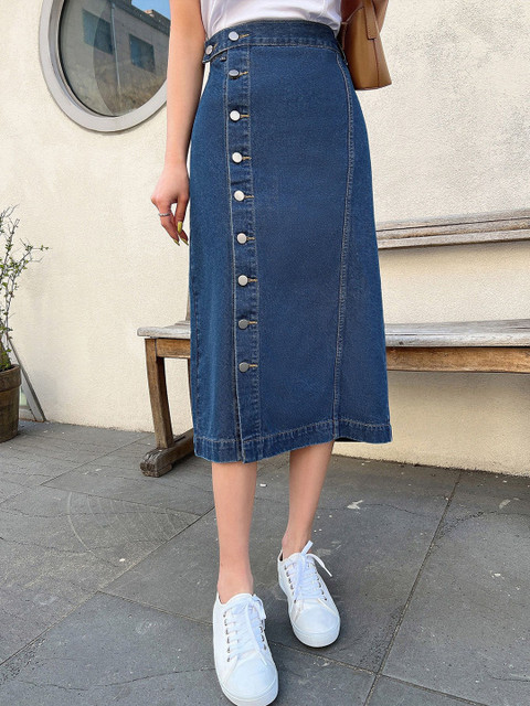 CORSICA High Waist Straight Denim Skirt