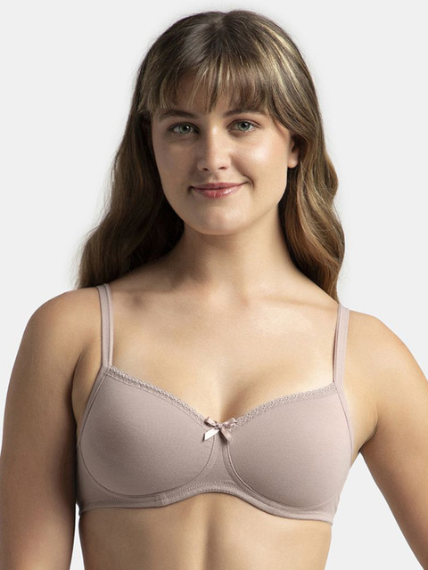 Jockey Wirefree Padded Plus Size Cotton Medium Coverage Tshirt Bra with Lace Styling-1723