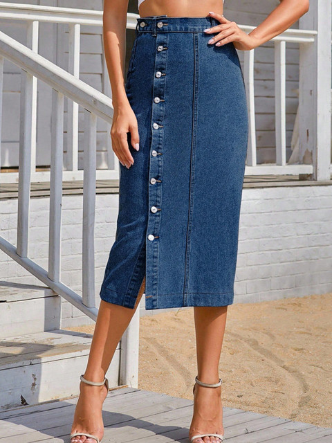 AAHWAN High Waist Straight Skirt