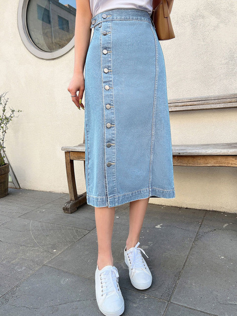 CORSICA Straight Denim Midi Skirts