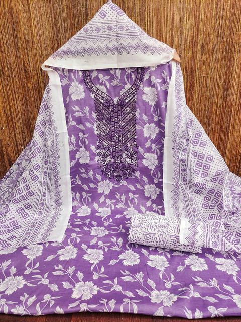 HERE&NOW Floral Printed Pure Cotton Unstitched Dress Material - Image 2