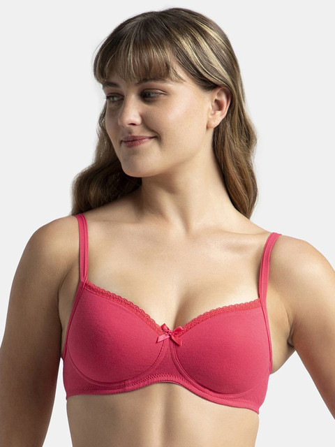 Jockey Wirefree Padded Plus Size Cotton Medium Coverage Tshirt Bra with Lace Styling-1723