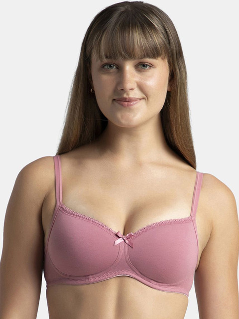 Jockey Wirefree Padded Plus Size Cotton Medium Coverage Tshirt Bra with Lace Styling-1723