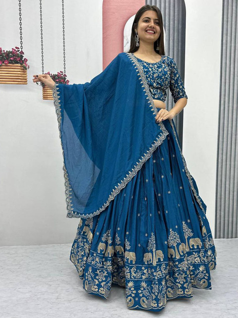 Jogmaya Fashion Floral Embroidered Semi-Stitched Lehenga & Unstitched Blouse With Dupatta