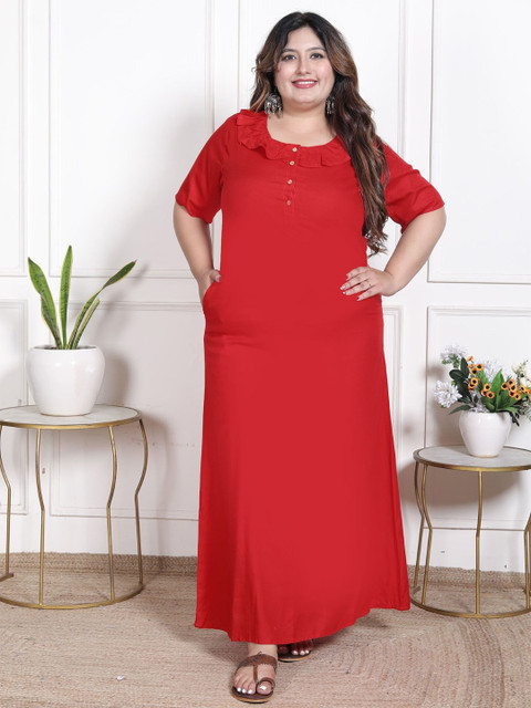 Swasti Women Plus Size Ruffles Detail A-Line Maxi Dress
