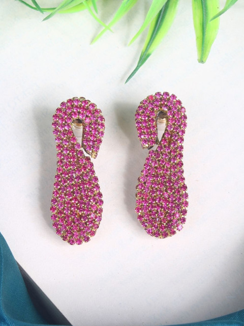 StyleCast Gold-Plated Rhinestone Studded Contemporary Shaped Drop Earrings