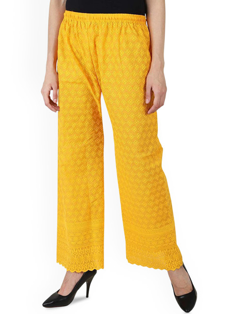 SRISARAS Women Floral Embroidered Flared Cotton Palazzos