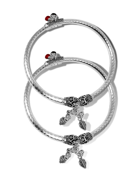 Adhvik Silver-Plated Artificial Beaded Ghungroo Leg Payal Kada Anklet