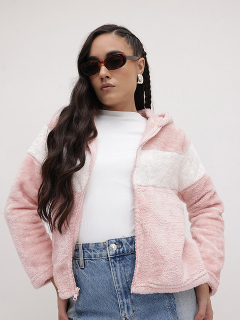 The Roadster Life Co. Colorblocked Hooded Faux Fur Tailored Jacket