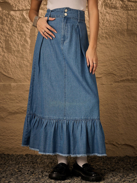 Orchid Blues Denim Flared Midi Skirt