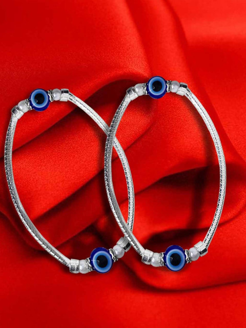 Adhvik Stainless Steel Crystals Beaded Evil Eye Anklet