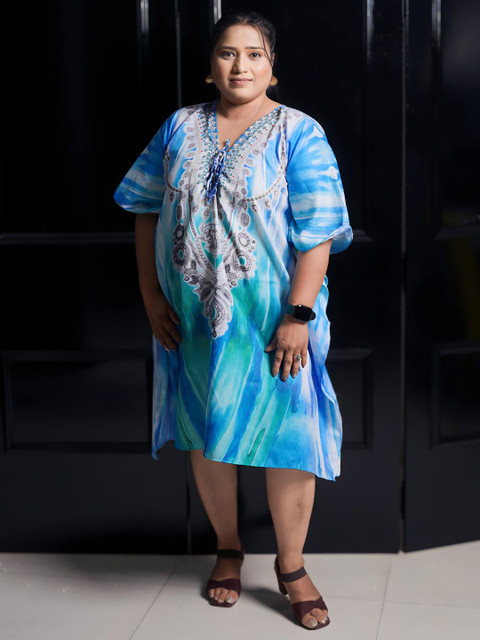 Rajoria Instyle Women Plus Size Printed Kimono Sleeve Georgette Kaftan Dress