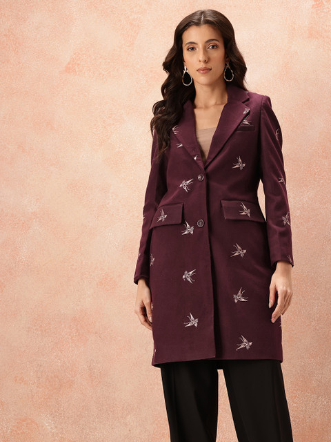 all about you Zari Embroidered Notched Lapel Single-Breasted Overcoat - Image 3