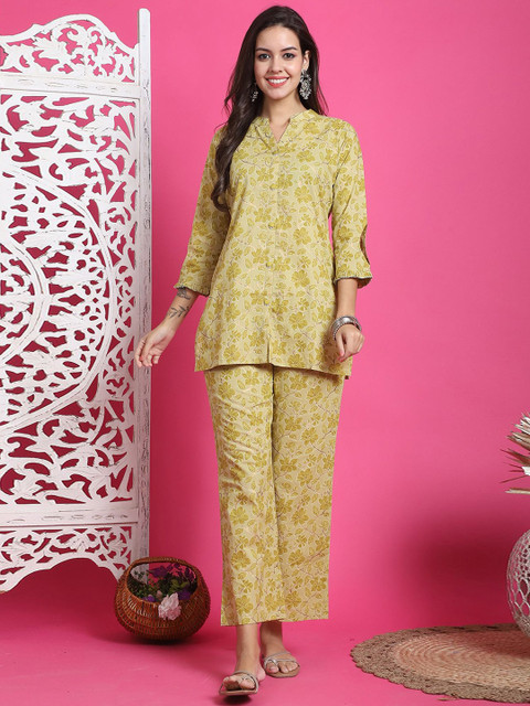KALINI Foil Printed Pure Cotton Top With Trousers Co-ords