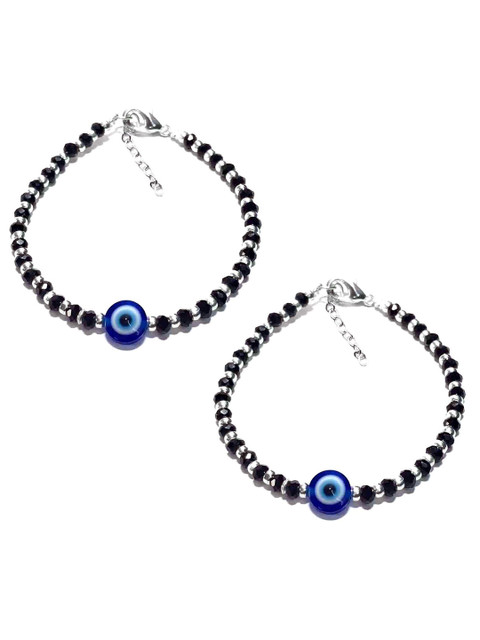 Adhvik Stainless Steel Crystals Beaded Evil Eye Anklet