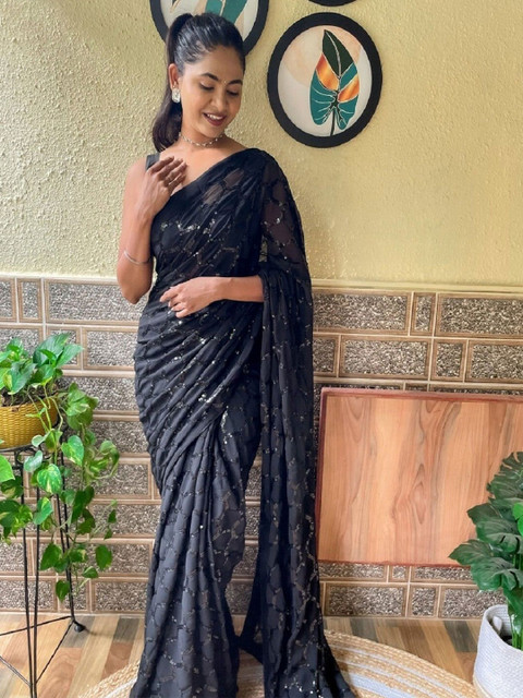 CLEMIRA Embellished Sequinned Pure Georgette Saree