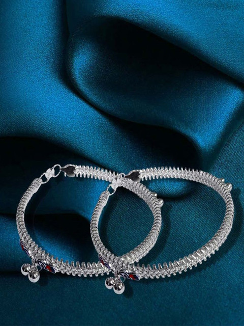 Adhvik Silver-Plated Ghungroo Leg Payal Kada Anklet