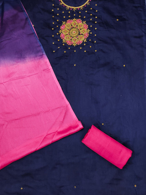 Rangtulika Ethnics Embroidered Beads and Stones Chanderi Silk Semi-Stitched Dress Material - Image 3