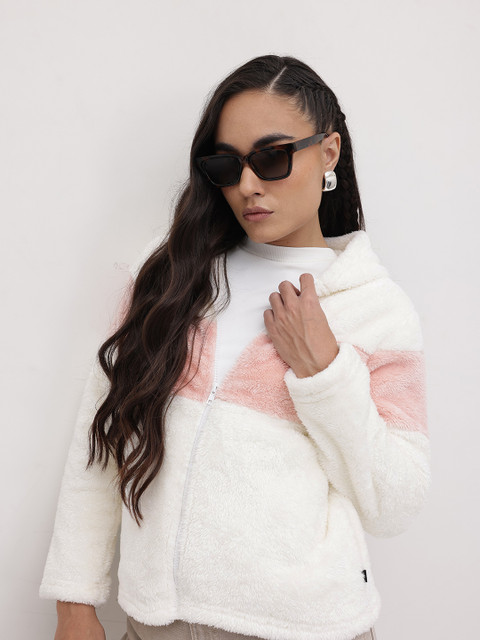 The Roadster Life Co. Colorblocked Hooded Faux Fur Tailored Jacket