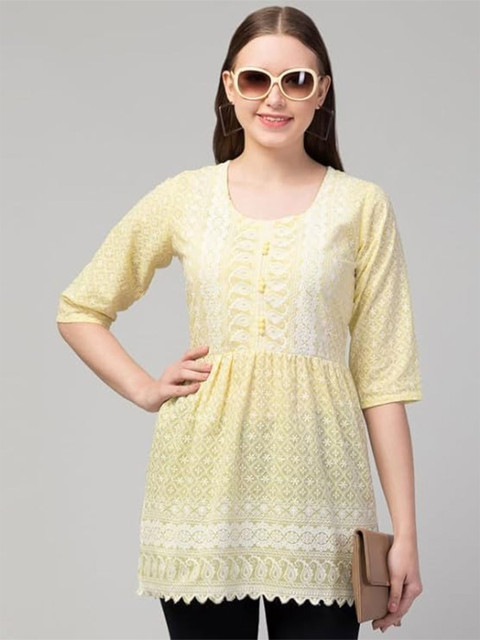 AFFLEON Ethnic Motifs Embroidered Chikankari Pure Cotton Kurti
