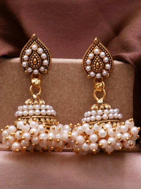 ANTICO Gold-Plated Teardrop Shaped Jhumkas Earrings