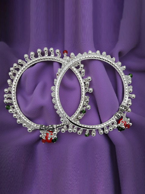 Adhvik Silver-Plated Artificial Beaded Ghungroo Leg Payal Kada Anklet