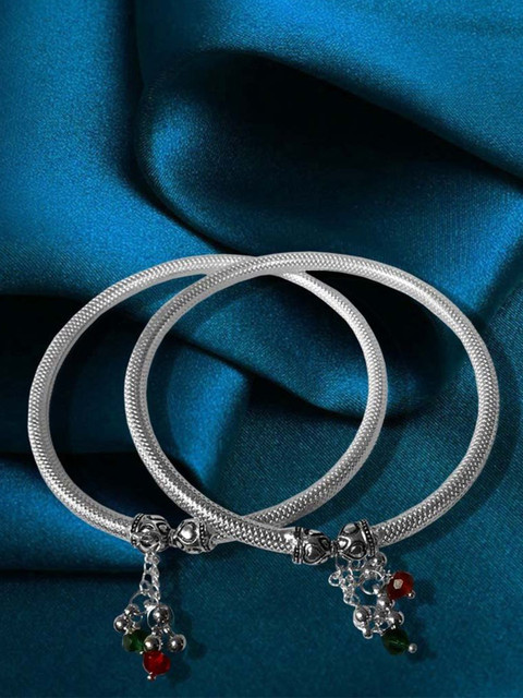 Adhvik Silver-Plated Artificial Beaded Ghungroo Leg Payal Kada Anklet