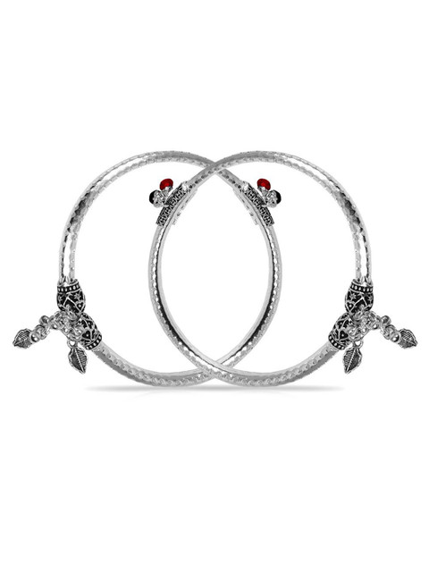 Adhvik Silver-Plated Artificial Beaded Ghungroo Leg Payal Kada Anklet