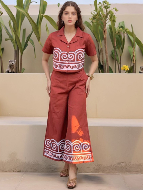 Moda Rapido Floral Embroidered Top With Palazzo Co-Ords