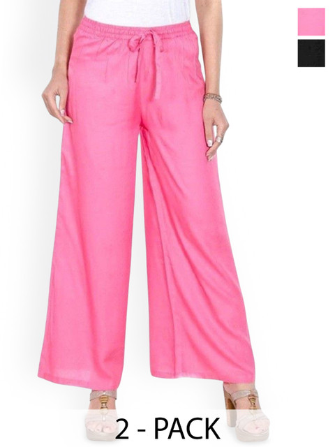 SRISARAS Women Pack Of 2 Cotton Flared Ethnic Palazzos