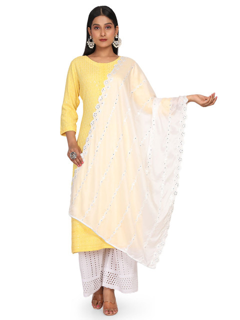 NEEL ART Floral Embroidered Sequinned Dupatta