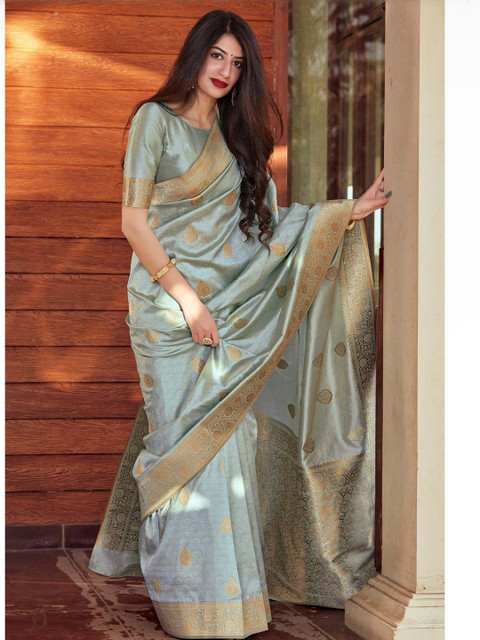 CANBIA Woven Design Zari Silk Blend Banarasi Saree