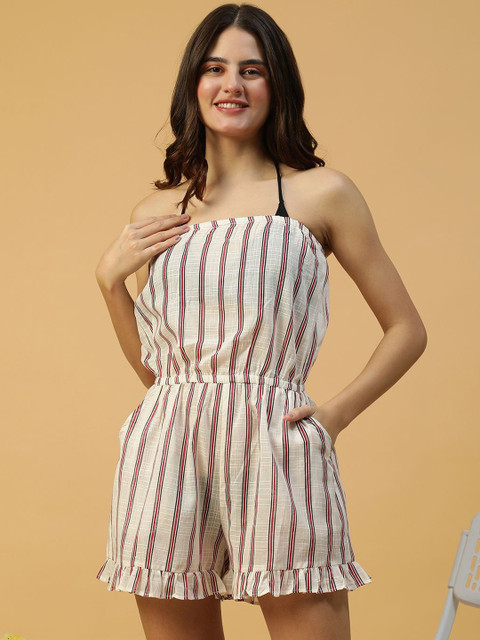 Oxolloxo Striped Strapless Cover-Up Playsuit