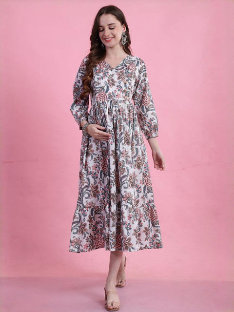 KALINI Floral Print Maternity A-Line Maxi Dress