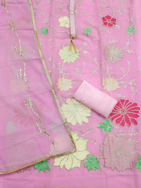 Rangtulika Ethnics Floral Embroidered Sequinned Unstitched Dress Material - Image 3