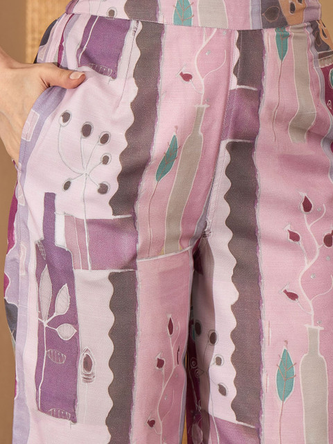 Sangria Printed Mandarin Collar Tunic & Trousers Co-Ords - Image 3