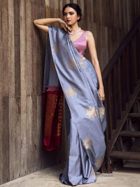 CANBIA Woven Design Zari Silk Blend Banarasi Saree