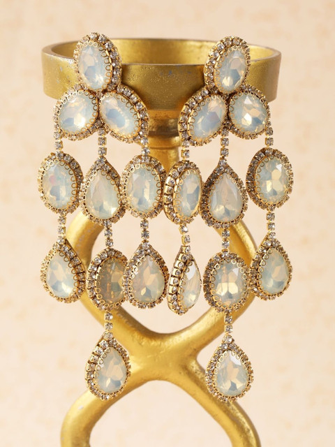 StyleCast Gold-Plated Rhinestone Studded Tasselled Teardrop Shaped Drop Earrings