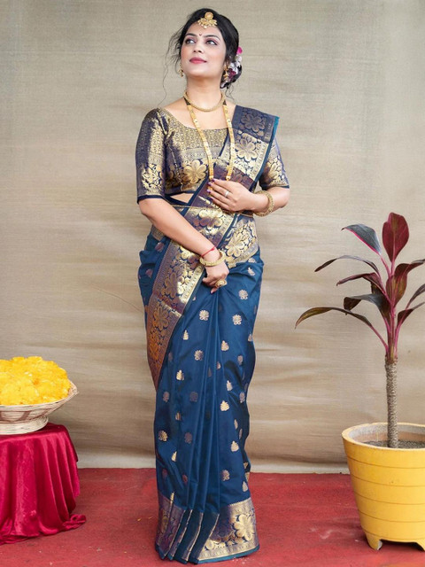 HERE&NOW Woven Design Zari Silk Blend Designer Banarasi Saree